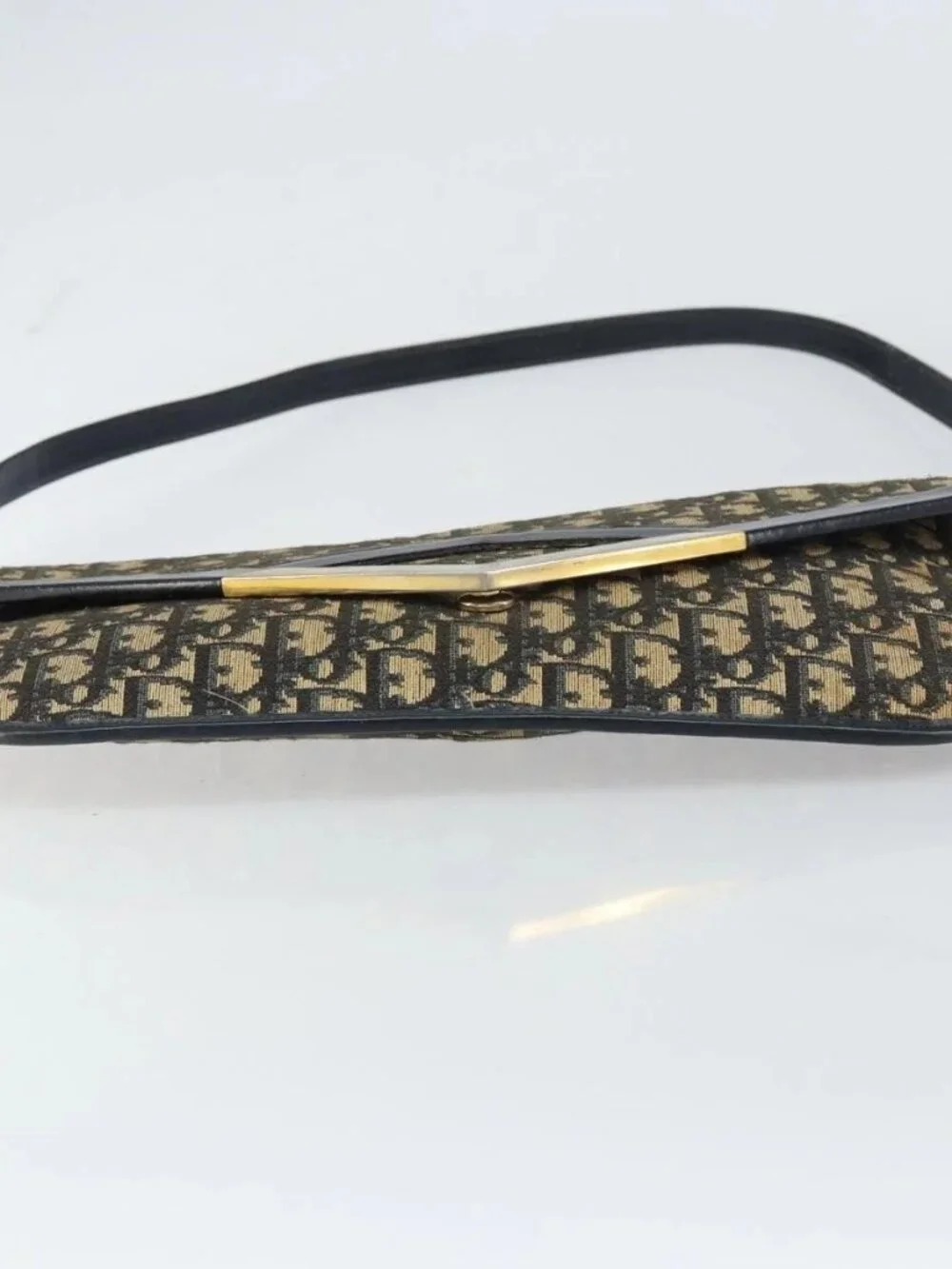 Christian Dior Trotter Canvas Shoulder Bag Navy Gold Auth 160820 - Picture 6 of 16